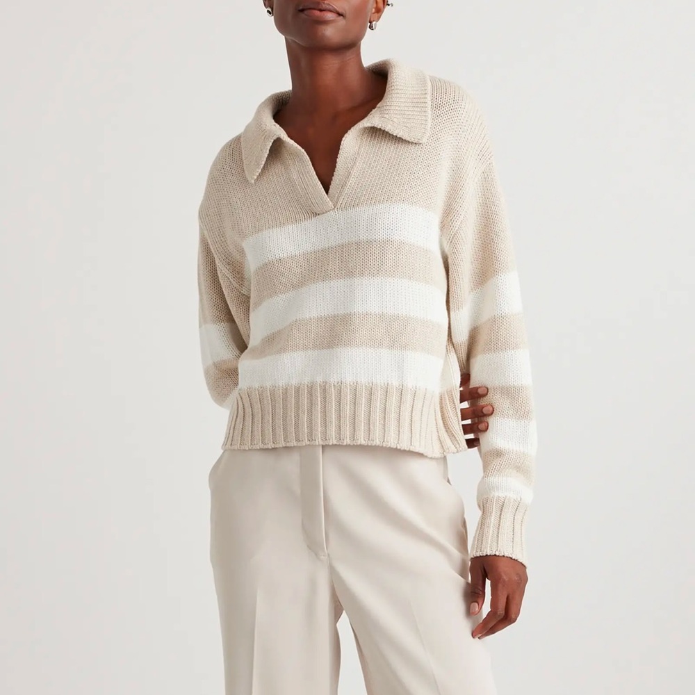 Quince Cropped Stripe Polo Sweater